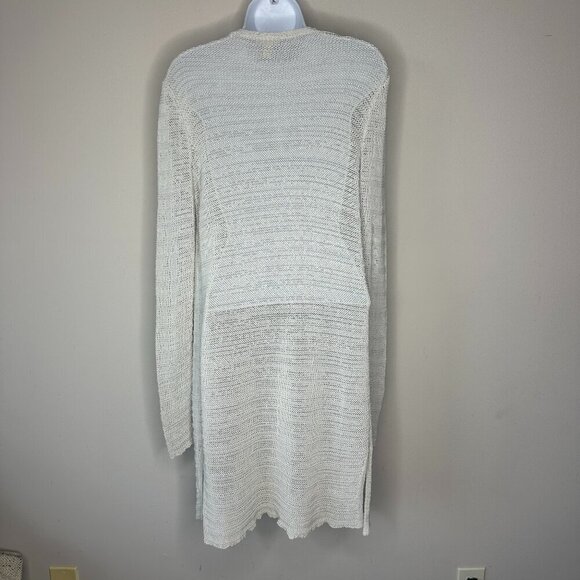 Eileen Fisher Long Open Knit Cardigan in Pale Green/Cream - Size Small - Picture 5 of 9